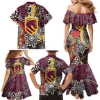 Brisbane Broncos ANZAC Day Family Matching Mermaid Dress and Hawaiian Shirt Aboriginal Poppy Remembrance Rugby - Lest We Forget