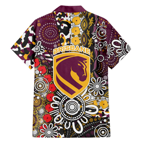 Brisbane Broncos ANZAC Day Family Matching Off The Shoulder Long Sleeve Dress and Hawaiian Shirt Aboriginal Poppy Remembrance Rugby - Lest We Forget