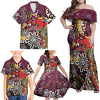 Brisbane Broncos ANZAC Day Family Matching Off Shoulder Maxi Dress and Hawaiian Shirt Aboriginal Poppy Remembrance Rugby - Lest We Forget