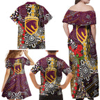 Brisbane Broncos ANZAC Day Family Matching Off Shoulder Maxi Dress and Hawaiian Shirt Aboriginal Poppy Remembrance Rugby - Lest We Forget
