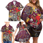 Brisbane Broncos ANZAC Day Family Matching Off Shoulder Short Dress and Hawaiian Shirt Aboriginal Poppy Remembrance Rugby - Lest We Forget