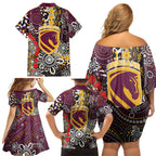 Brisbane Broncos ANZAC Day Family Matching Off Shoulder Short Dress and Hawaiian Shirt Aboriginal Poppy Remembrance Rugby - Lest We Forget