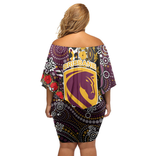 Brisbane Broncos ANZAC Day Family Matching Off Shoulder Short Dress and Hawaiian Shirt Aboriginal Poppy Remembrance Rugby - Lest We Forget