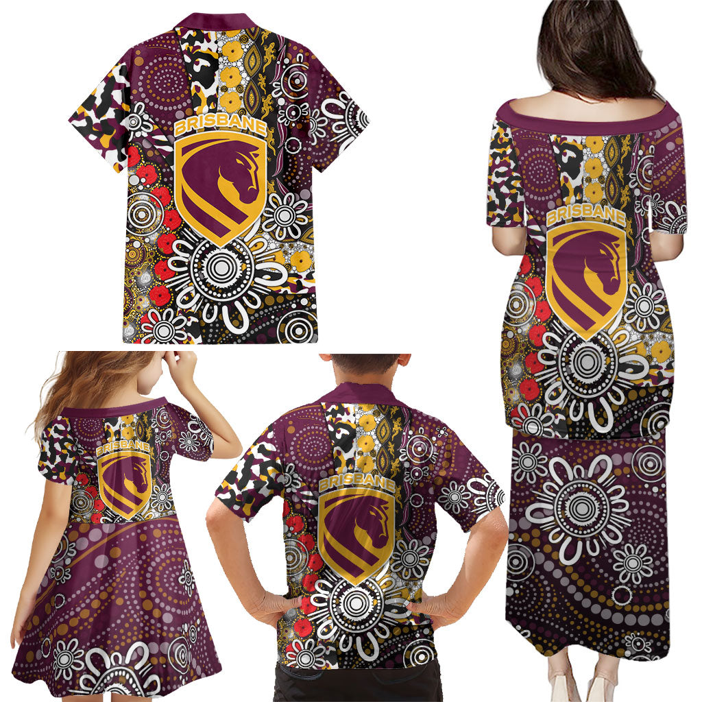 Brisbane Broncos ANZAC Day Family Matching Puletasi and Hawaiian Shirt Aboriginal Poppy Remembrance Rugby - Lest We Forget