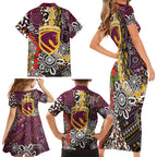 Brisbane Broncos ANZAC Day Family Matching Short Sleeve Bodycon Dress and Hawaiian Shirt Aboriginal Poppy Remembrance Rugby - Lest We Forget