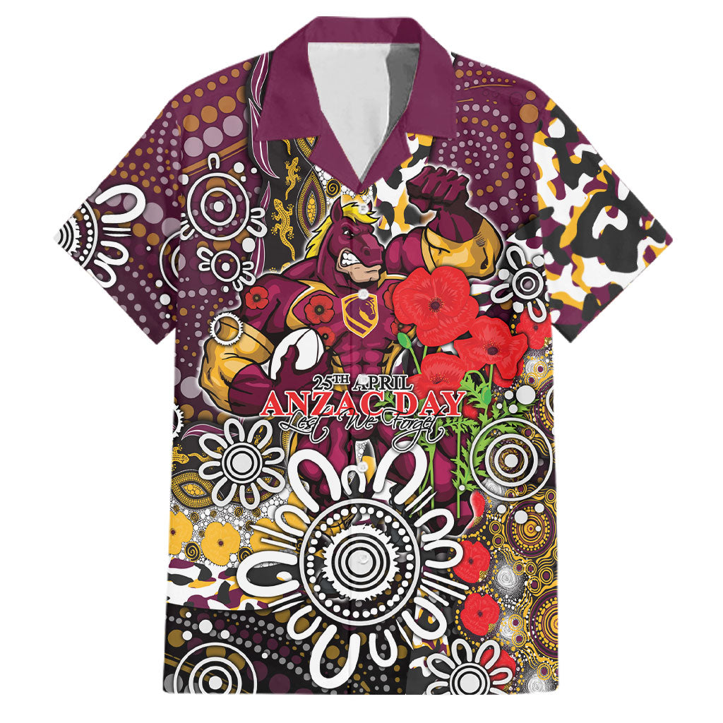 Brisbane Broncos ANZAC Day Family Matching Short Sleeve Bodycon Dress and Hawaiian Shirt Aboriginal Poppy Remembrance Rugby - Lest We Forget