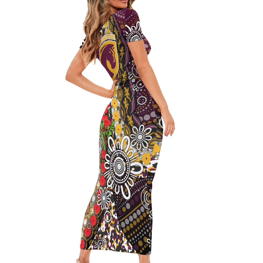 Brisbane Broncos ANZAC Day Family Matching Short Sleeve Bodycon Dress and Hawaiian Shirt Aboriginal Poppy Remembrance Rugby - Lest We Forget