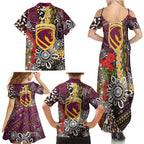 Brisbane Broncos ANZAC Day Family Matching Summer Maxi Dress and Hawaiian Shirt Aboriginal Poppy Remembrance Rugby - Lest We Forget