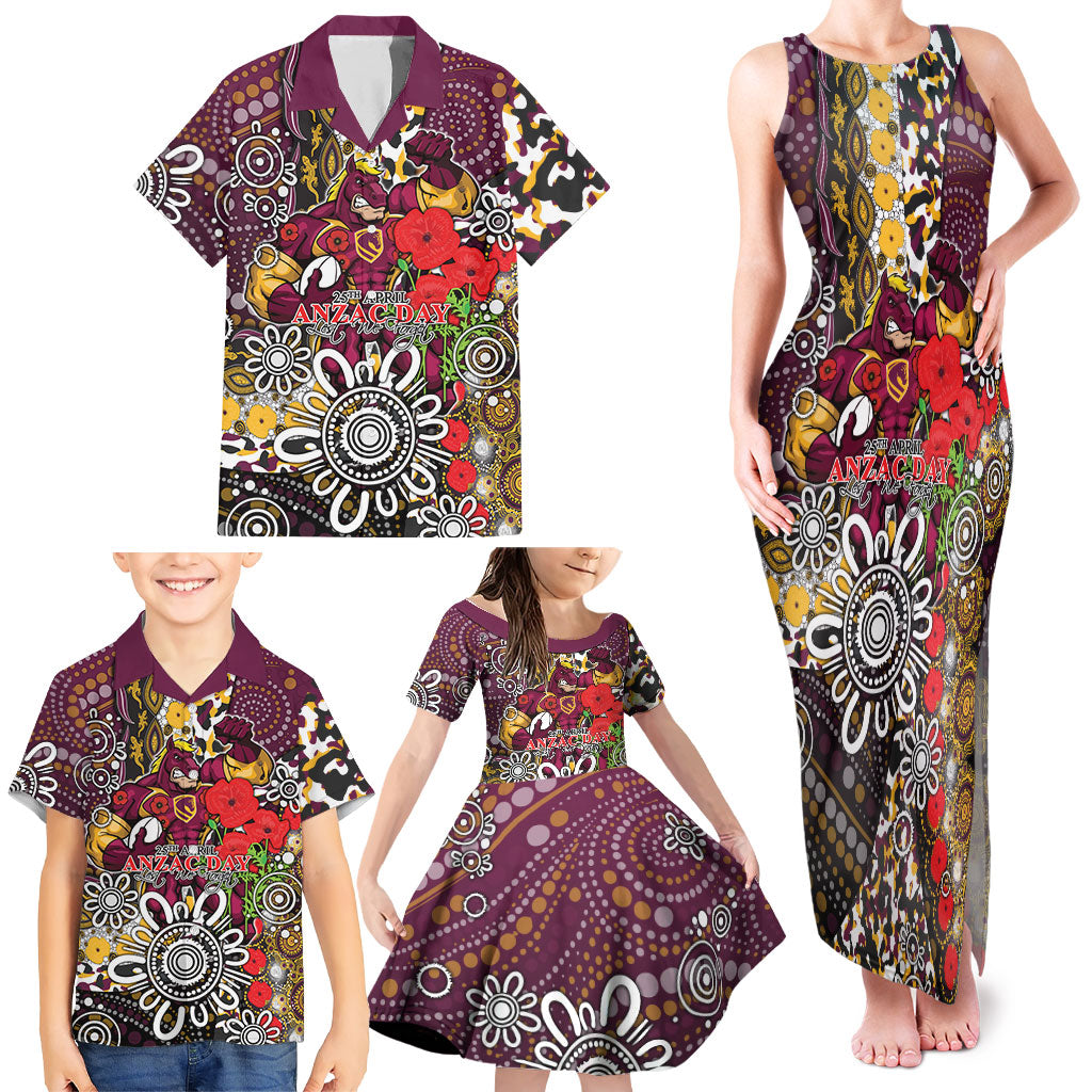 Brisbane Broncos ANZAC Day Family Matching Tank Maxi Dress and Hawaiian Shirt Aboriginal Poppy Remembrance Rugby - Lest We Forget
