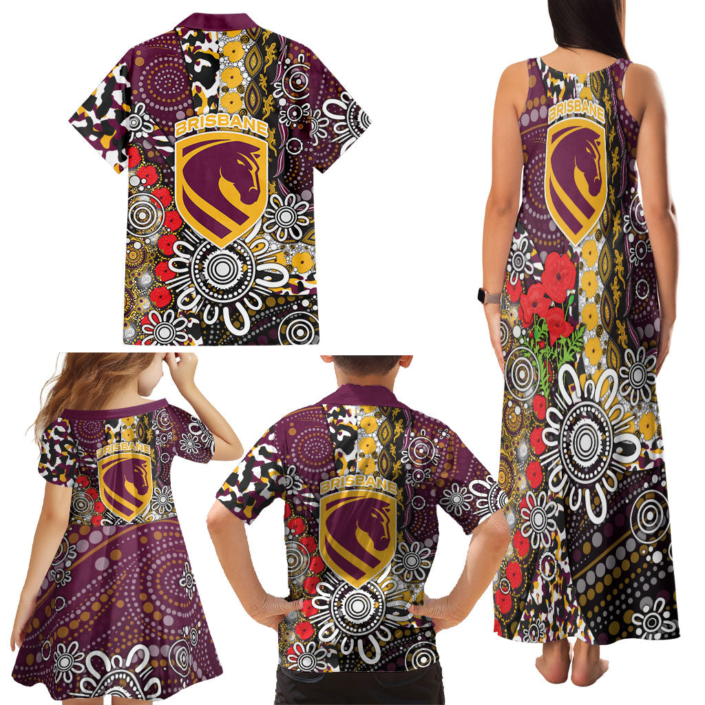 Brisbane Broncos ANZAC Day Family Matching Tank Maxi Dress and Hawaiian Shirt Aboriginal Poppy Remembrance Rugby - Lest We Forget