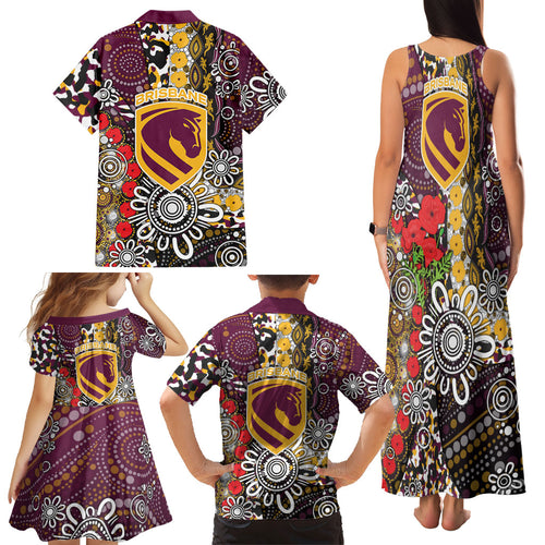 Brisbane Broncos ANZAC Day Family Matching Tank Maxi Dress and Hawaiian Shirt Aboriginal Poppy Remembrance Rugby - Lest We Forget