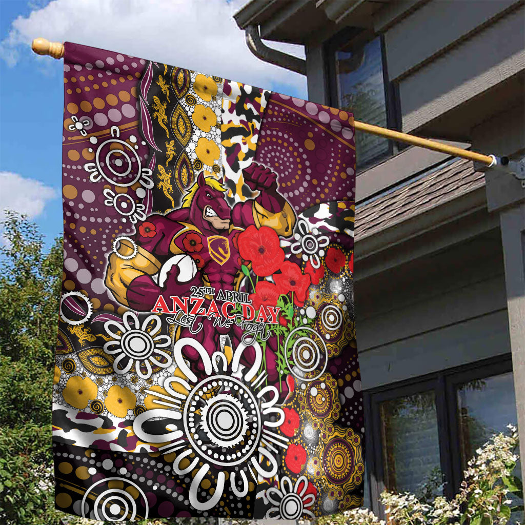 Brisbane Broncos ANZAC Day Garden Flag Aboriginal Poppy Remembrance Rugby - Lest We Forget