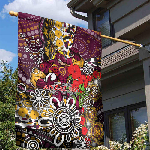 Brisbane Broncos ANZAC Day Garden Flag Aboriginal Poppy Remembrance Rugby - Lest We Forget
