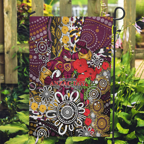 Brisbane Broncos ANZAC Day Garden Flag Aboriginal Poppy Remembrance Rugby - Lest We Forget