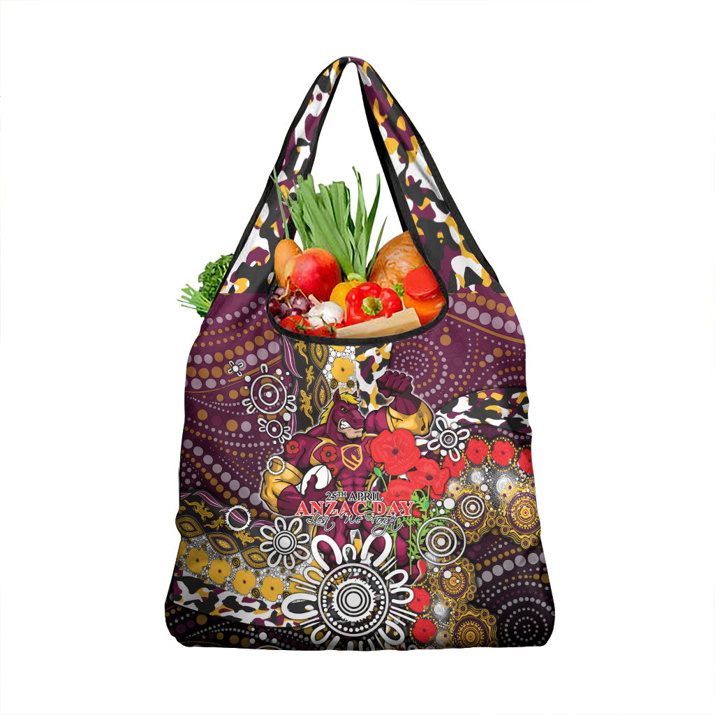 Brisbane Broncos ANZAC Day Grocery Bag Aboriginal Poppy Remembrance Rugby - Lest We Forget
