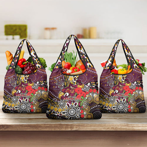 Brisbane Broncos ANZAC Day Grocery Bag Aboriginal Poppy Remembrance Rugby - Lest We Forget