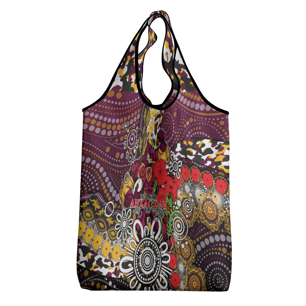 Brisbane Broncos ANZAC Day Grocery Bag Aboriginal Poppy Remembrance Rugby - Lest We Forget