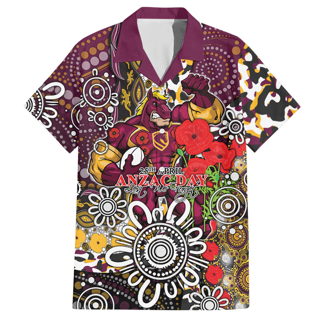 Brisbane Broncos ANZAC Day Hawaiian Shirt Aboriginal Poppy Remembrance Rugby - Lest We Forget