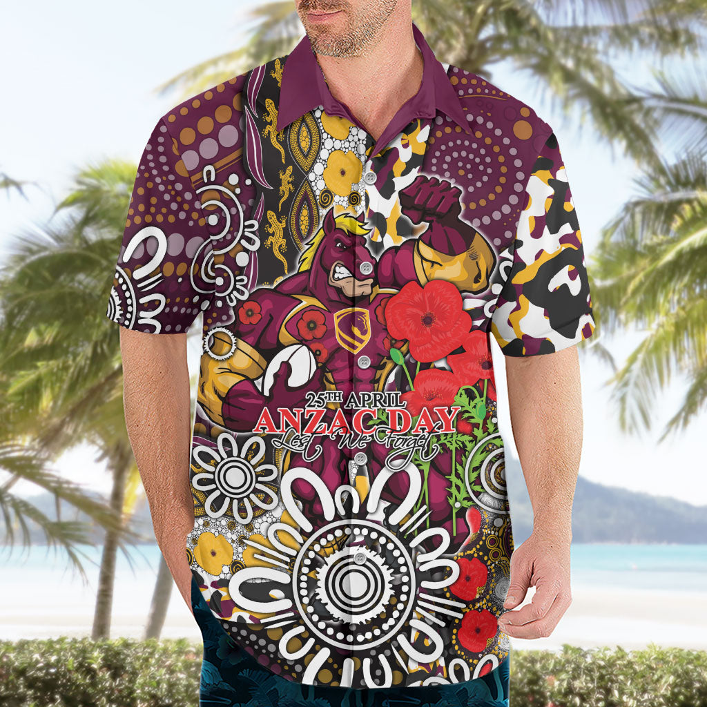 Brisbane Broncos ANZAC Day Hawaiian Shirt Aboriginal Poppy Remembrance Rugby - Lest We Forget