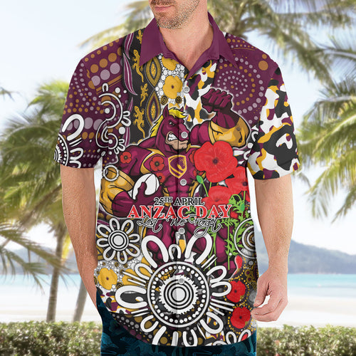 Brisbane Broncos ANZAC Day Hawaiian Shirt Aboriginal Poppy Remembrance Rugby - Lest We Forget