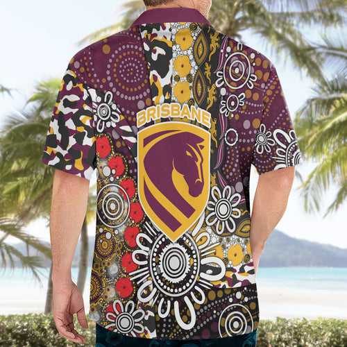 Brisbane Broncos ANZAC Day Hawaiian Shirt Aboriginal Poppy Remembrance Rugby - Lest We Forget