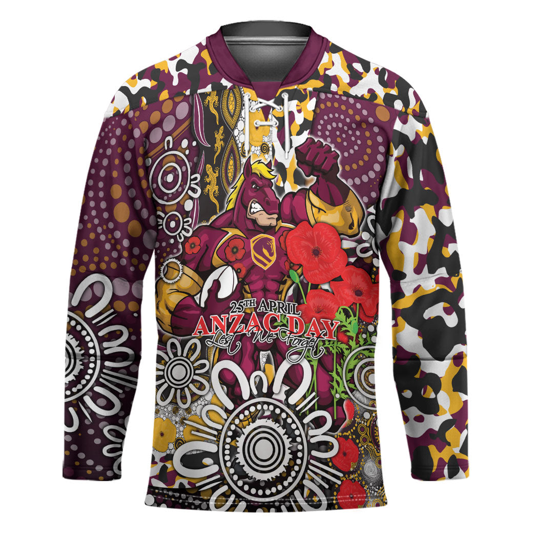 Brisbane Broncos ANZAC Day Hockey Jersey Aboriginal Poppy Remembrance Rugby - Lest We Forget