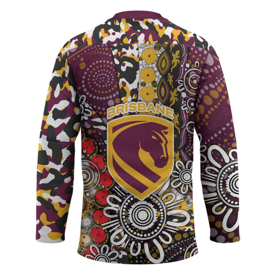 Brisbane Broncos ANZAC Day Hockey Jersey Aboriginal Poppy Remembrance Rugby - Lest We Forget