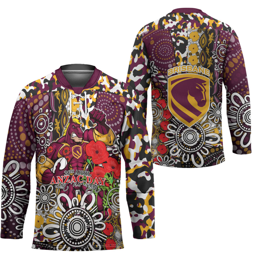 Brisbane Broncos ANZAC Day Hockey Jersey Aboriginal Poppy Remembrance Rugby - Lest We Forget