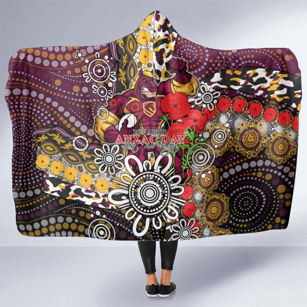 Brisbane Broncos ANZAC Day Hooded Blanket Aboriginal Poppy Remembrance Rugby - Lest We Forget