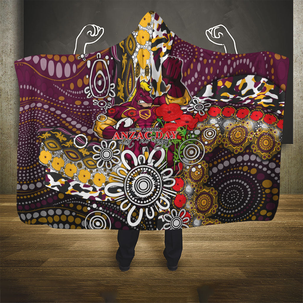 Brisbane Broncos ANZAC Day Hooded Blanket Aboriginal Poppy Remembrance Rugby - Lest We Forget