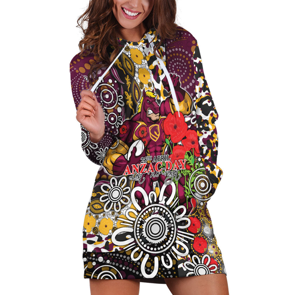 Brisbane Broncos ANZAC Day Hoodie Dress Aboriginal Poppy Remembrance Rugby - Lest We Forget