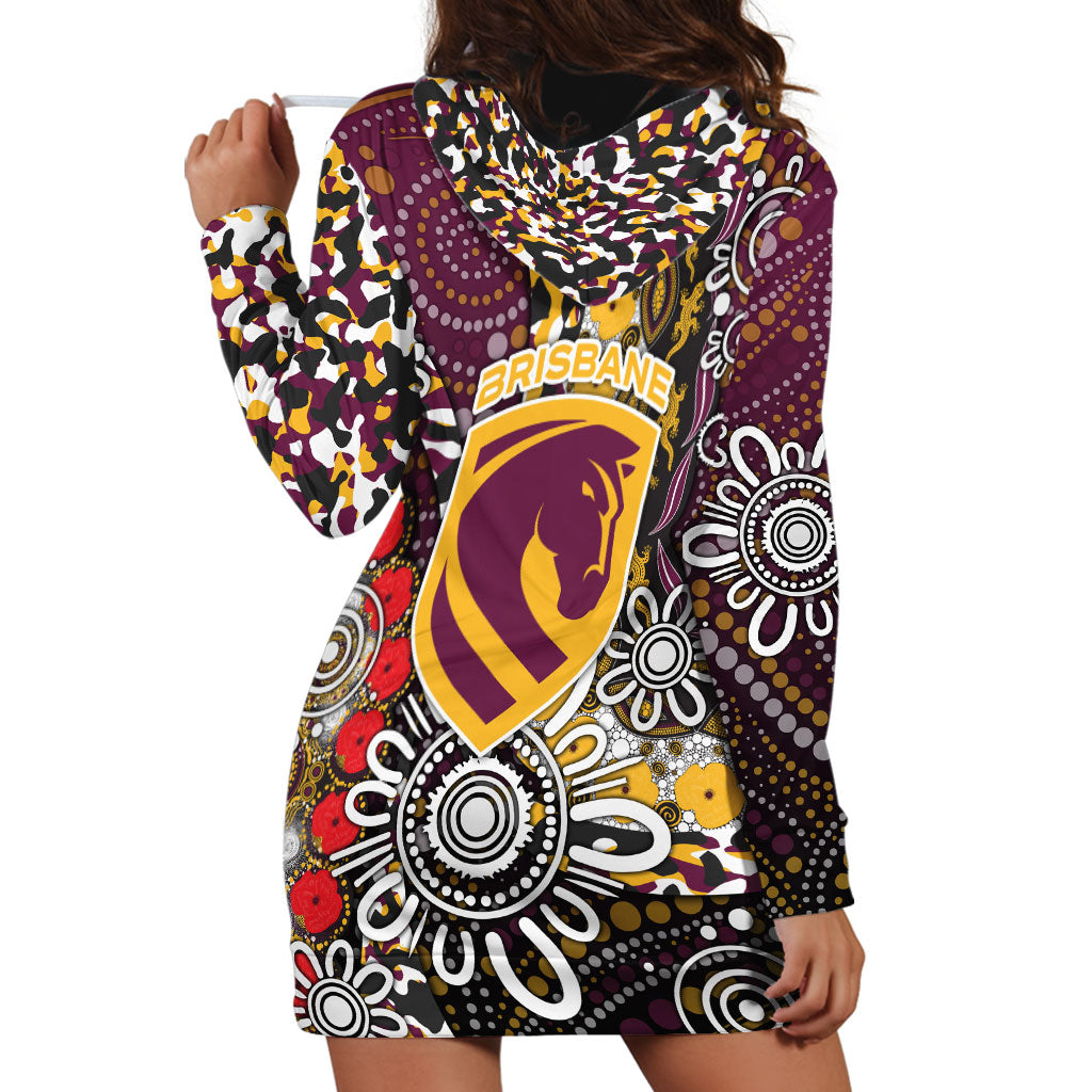 Brisbane Broncos ANZAC Day Hoodie Dress Aboriginal Poppy Remembrance Rugby - Lest We Forget