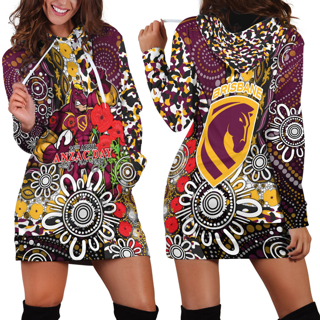 Brisbane Broncos ANZAC Day Hoodie Dress Aboriginal Poppy Remembrance Rugby - Lest We Forget