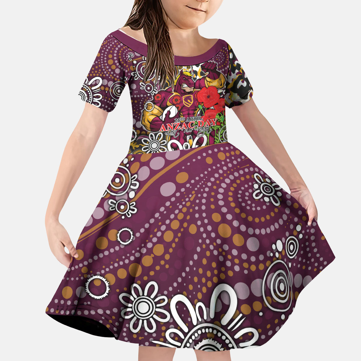 Brisbane Broncos ANZAC Day Kid Short Sleeve Dress Aboriginal Poppy Remembrance Rugby - Lest We Forget