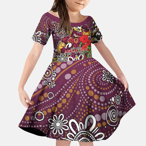 Brisbane Broncos ANZAC Day Kid Short Sleeve Dress Aboriginal Poppy Remembrance Rugby - Lest We Forget
