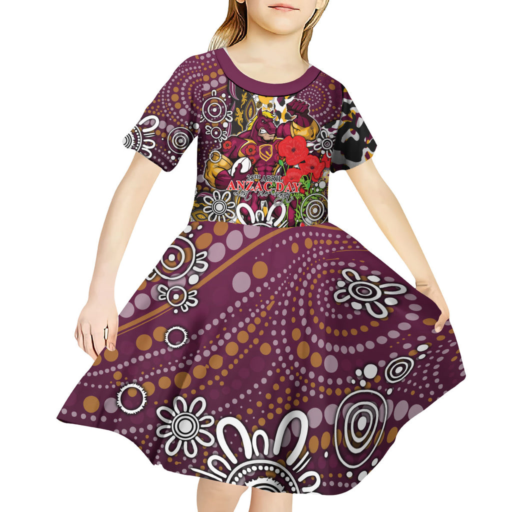 Brisbane Broncos ANZAC Day Kid Short Sleeve Dress Aboriginal Poppy Remembrance Rugby - Lest We Forget