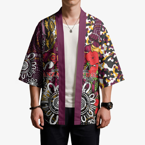 Brisbane Broncos ANZAC Day Kimono Aboriginal Poppy Remembrance Rugby - Lest We Forget