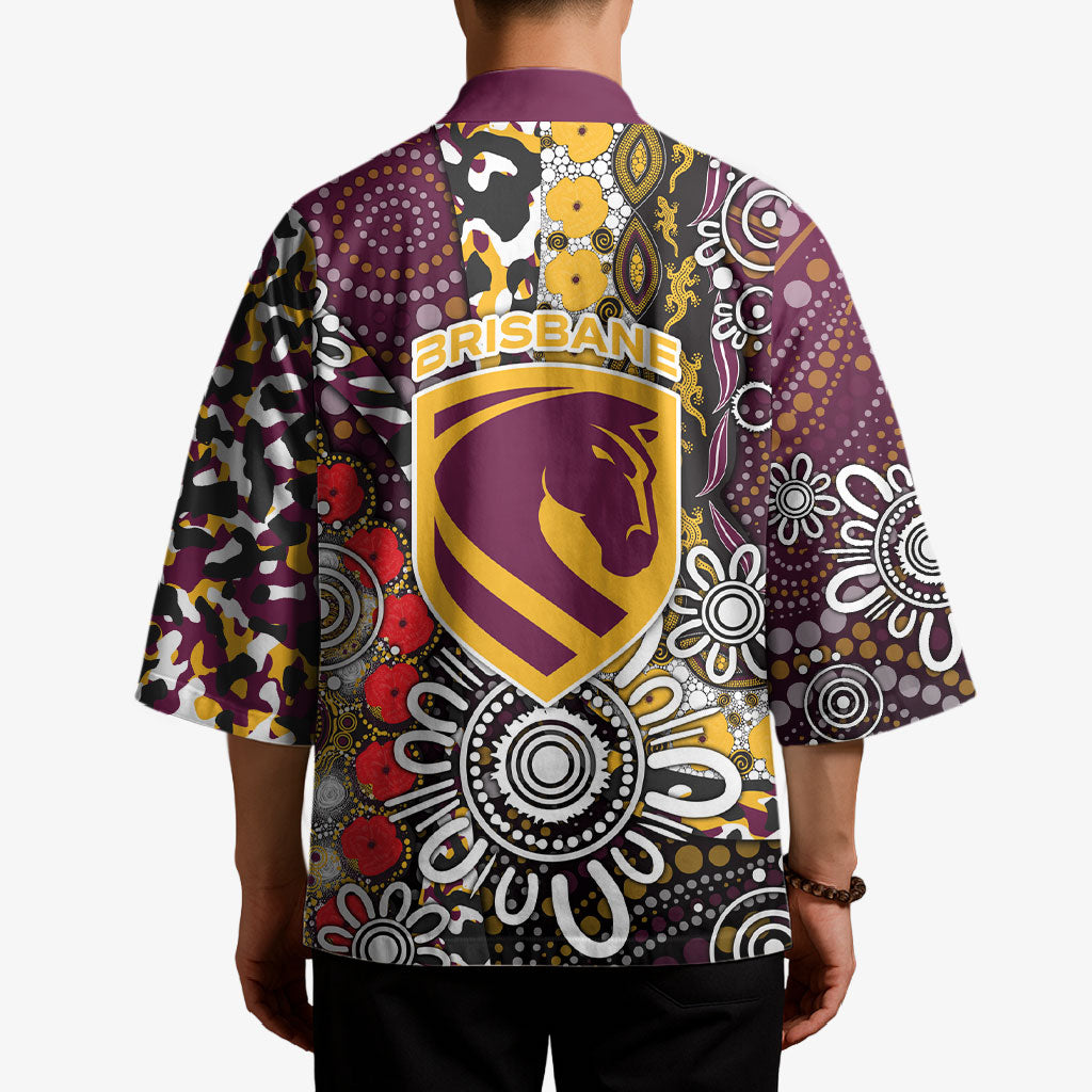 Brisbane Broncos ANZAC Day Kimono Aboriginal Poppy Remembrance Rugby - Lest We Forget