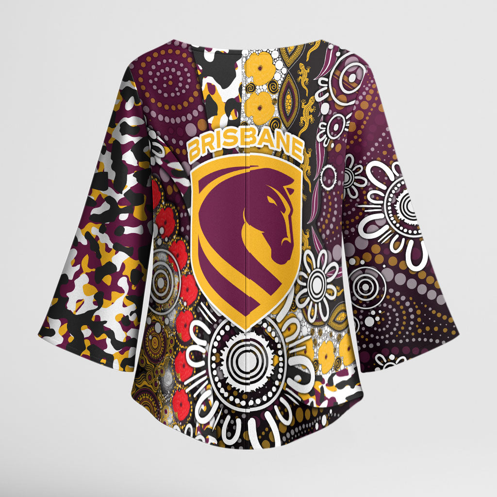Brisbane Broncos ANZAC Day Kimono Sleeve Blouse Aboriginal Poppy Remembrance Rugby - Lest We Forget