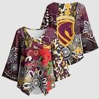 Brisbane Broncos ANZAC Day Kimono Sleeve Blouse Aboriginal Poppy Remembrance Rugby - Lest We Forget