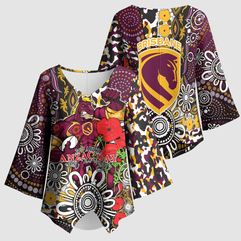 Brisbane Broncos ANZAC Day Kimono Sleeve Blouse Aboriginal Poppy Remembrance Rugby - Lest We Forget
