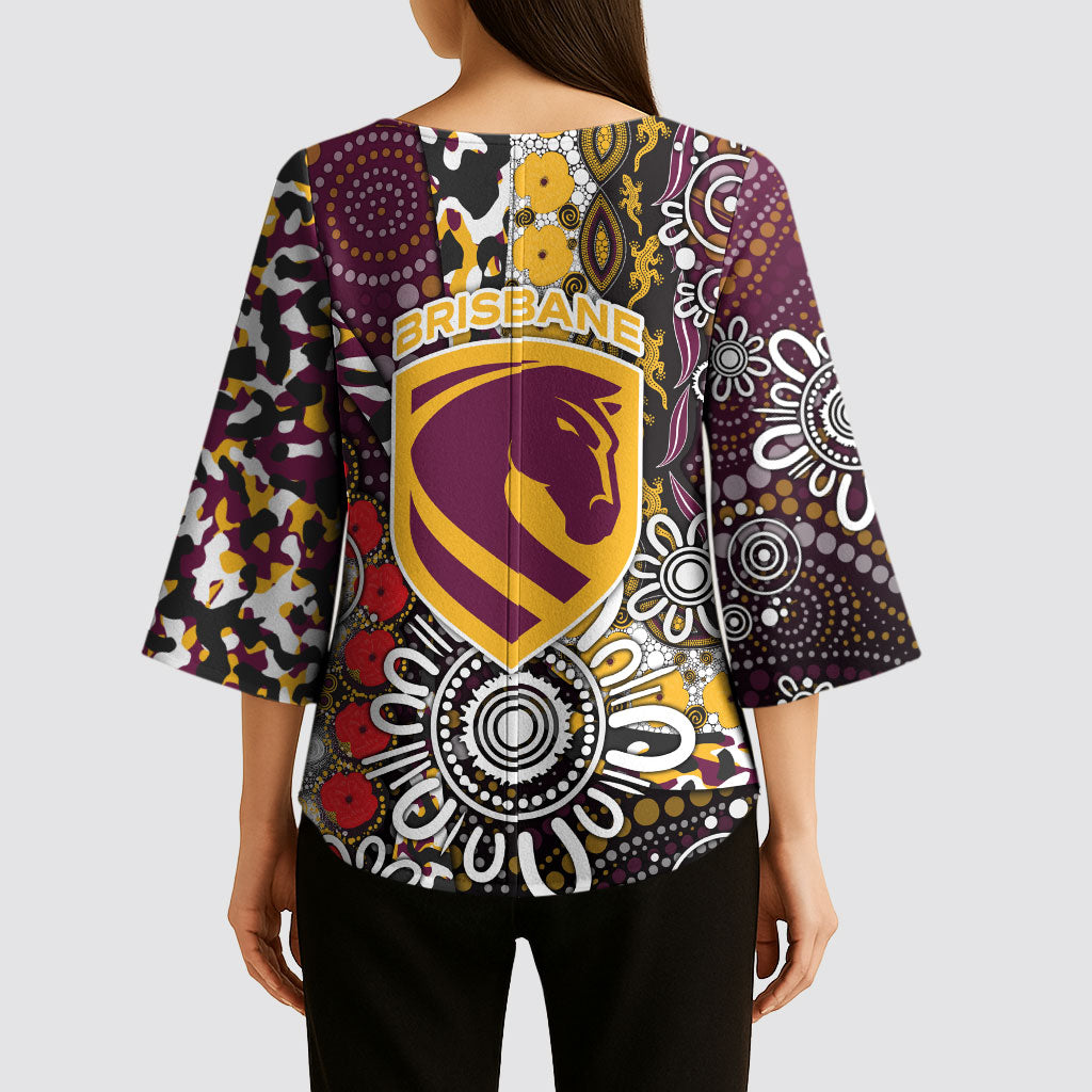 Brisbane Broncos ANZAC Day Kimono Sleeve Blouse Aboriginal Poppy Remembrance Rugby - Lest We Forget
