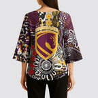 Brisbane Broncos ANZAC Day Kimono Sleeve Blouse Aboriginal Poppy Remembrance Rugby - Lest We Forget