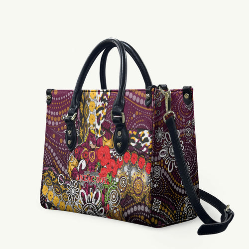 Brisbane Broncos ANZAC Day Leather Bag Aboriginal Poppy Remembrance Rugby - Lest We Forget