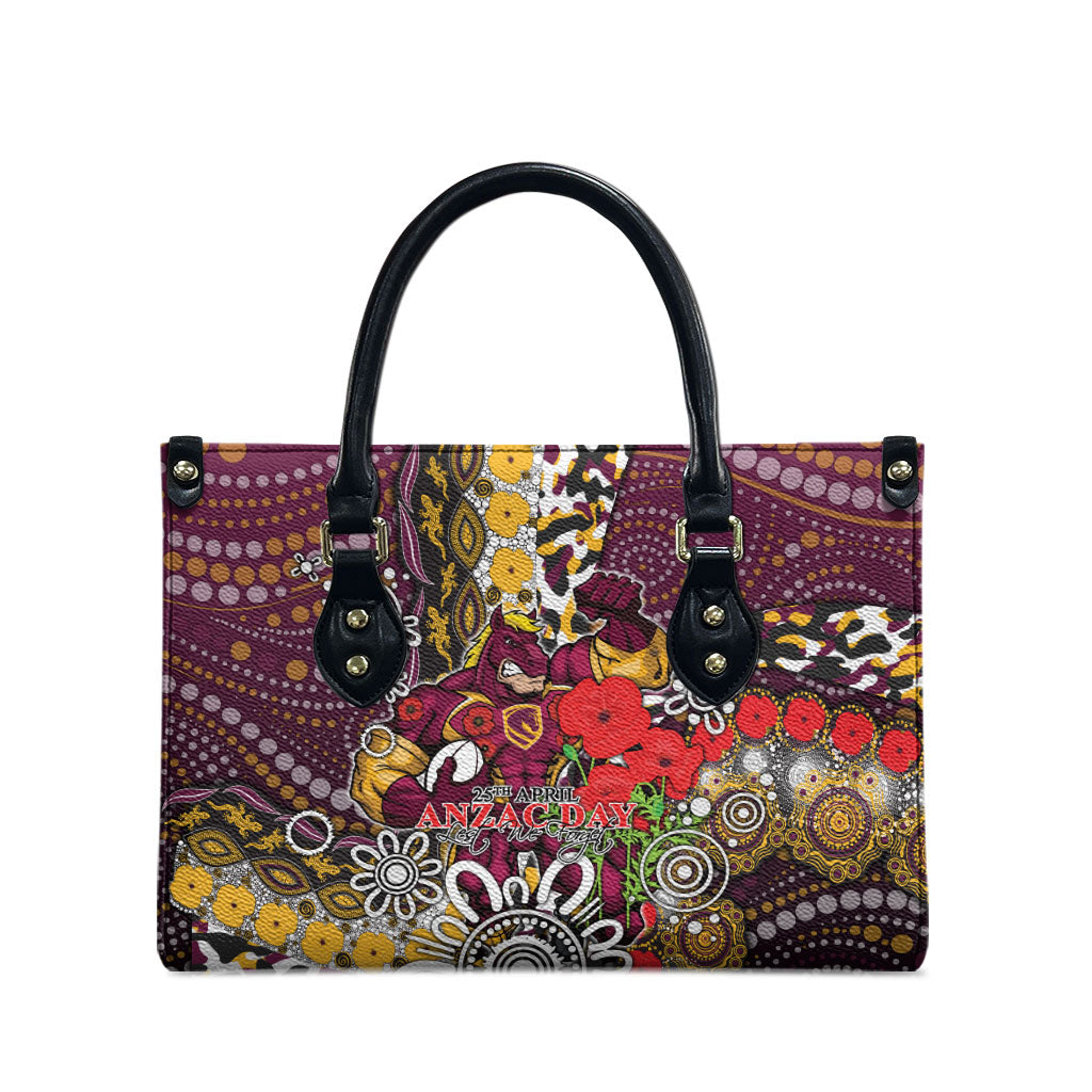 Brisbane Broncos ANZAC Day Leather Bag Aboriginal Poppy Remembrance Rugby - Lest We Forget