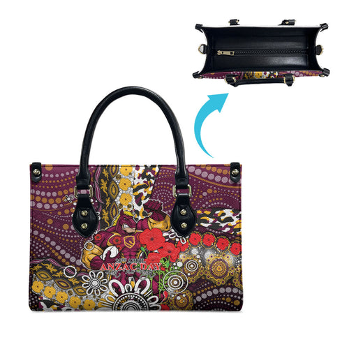 Brisbane Broncos ANZAC Day Leather Bag Aboriginal Poppy Remembrance Rugby - Lest We Forget