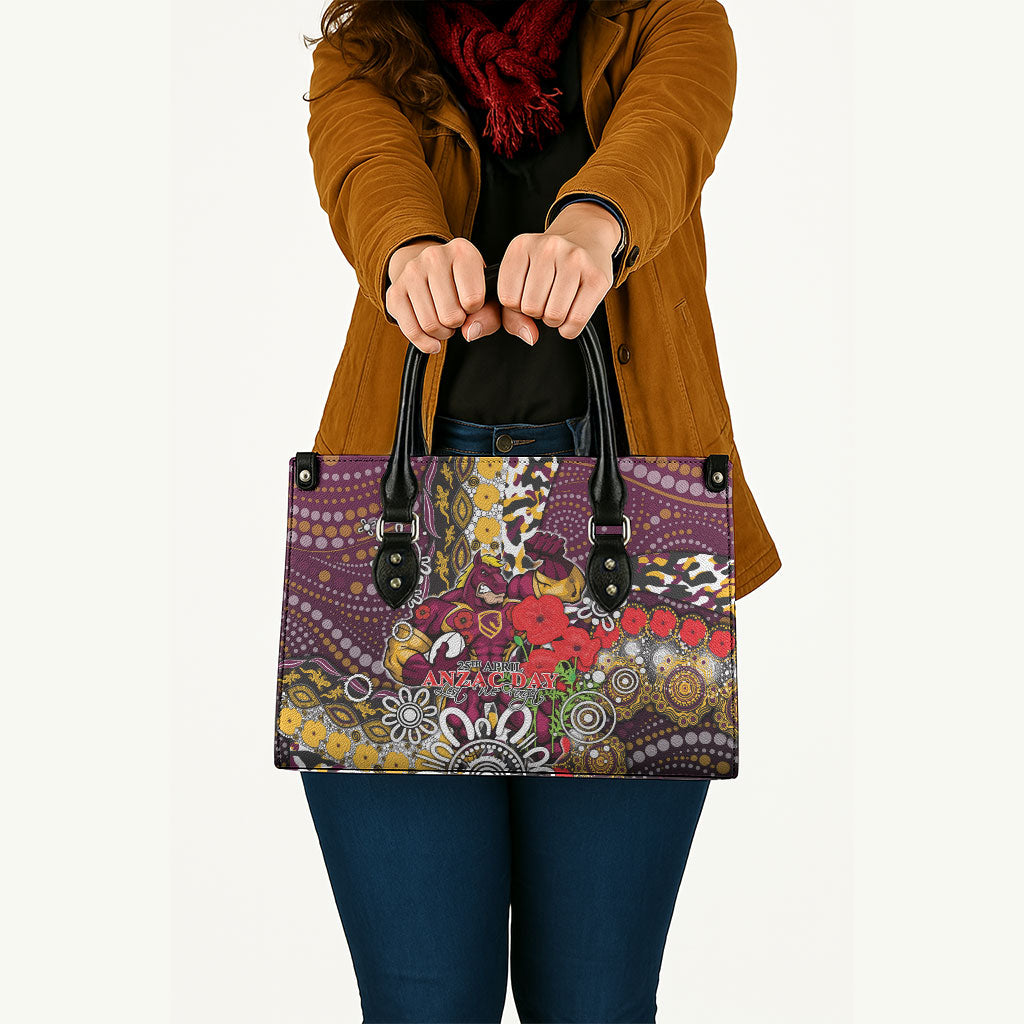 Brisbane Broncos ANZAC Day Leather Bag Aboriginal Poppy Remembrance Rugby - Lest We Forget