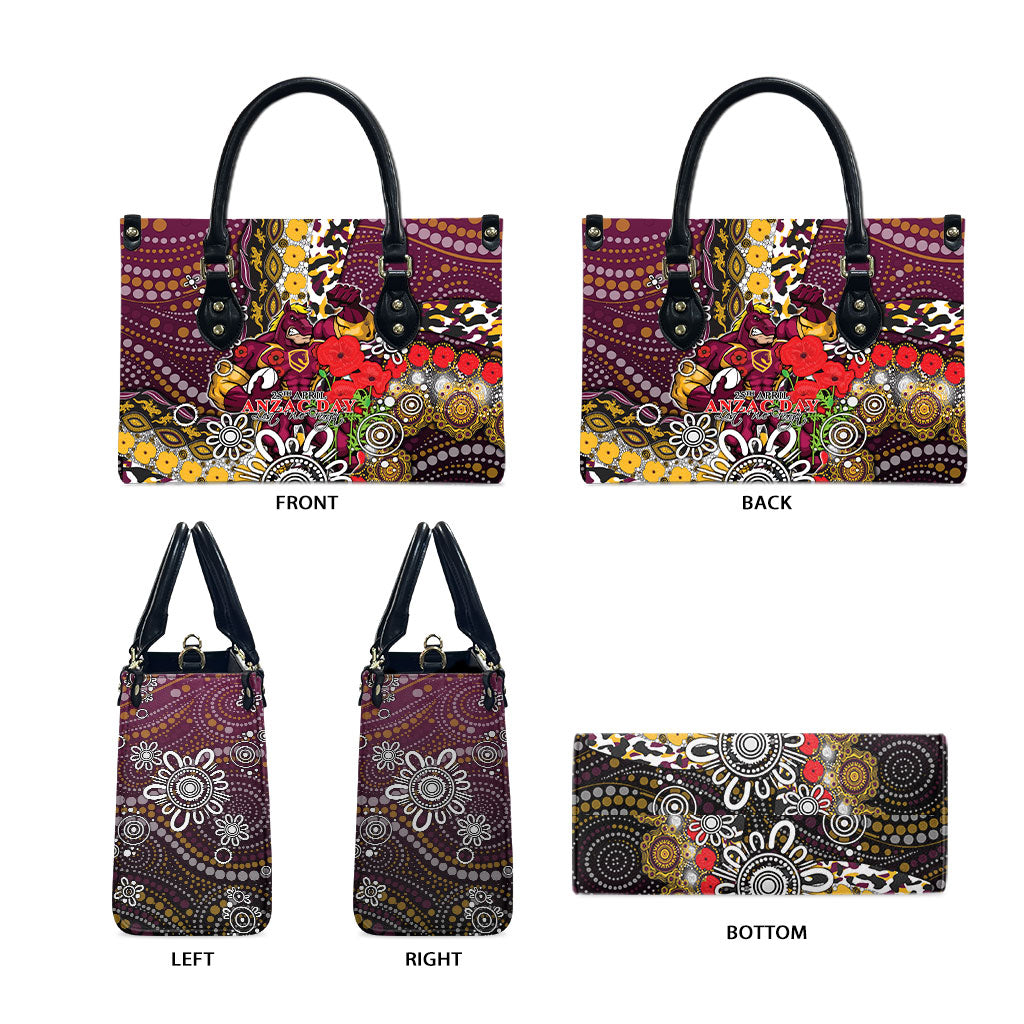 Brisbane Broncos ANZAC Day Leather Bag Aboriginal Poppy Remembrance Rugby - Lest We Forget