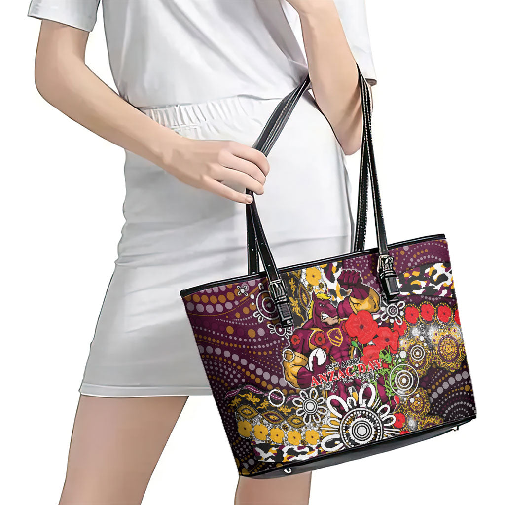 Brisbane Broncos ANZAC Day Leather Tote Bag Aboriginal Poppy Remembrance Rugby - Lest We Forget