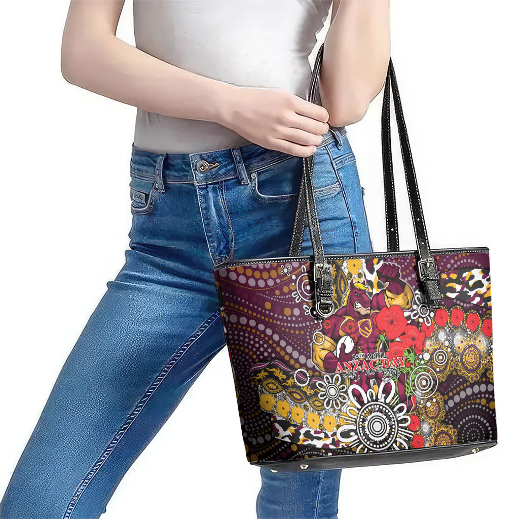 Brisbane Broncos ANZAC Day Leather Tote Bag Aboriginal Poppy Remembrance Rugby - Lest We Forget